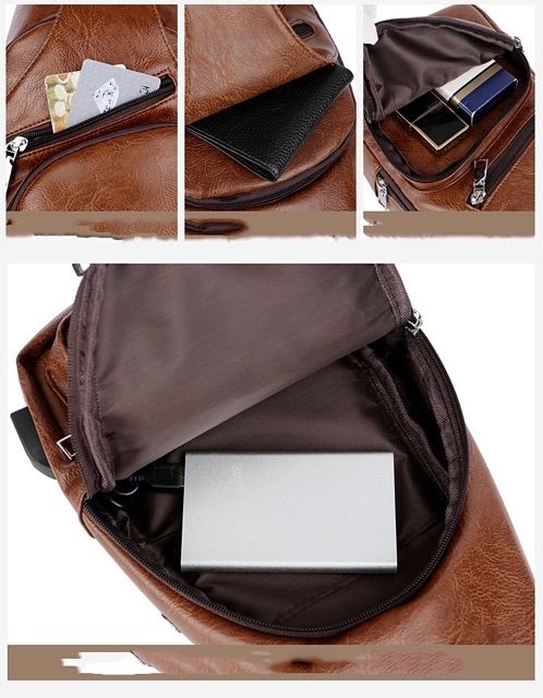 Túi chéo da trơn nam nữ thời trang cao cấp có cổng sạc USB
