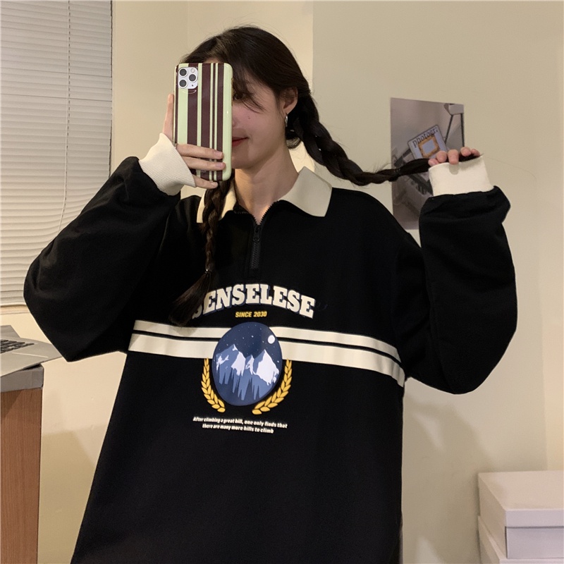 Áo Sweater Tay Dài Oversize In Họa Tiết Thời Trang Hàn Quốc Cho Nữ