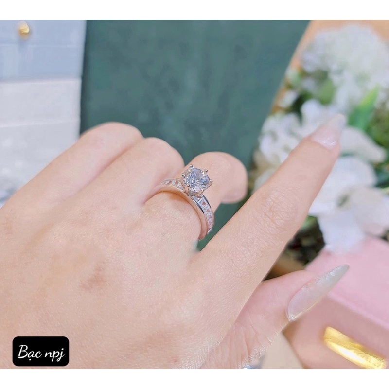 Nhẫn viền đá ghết đính đá, nhẫn nữ Bạc BNP