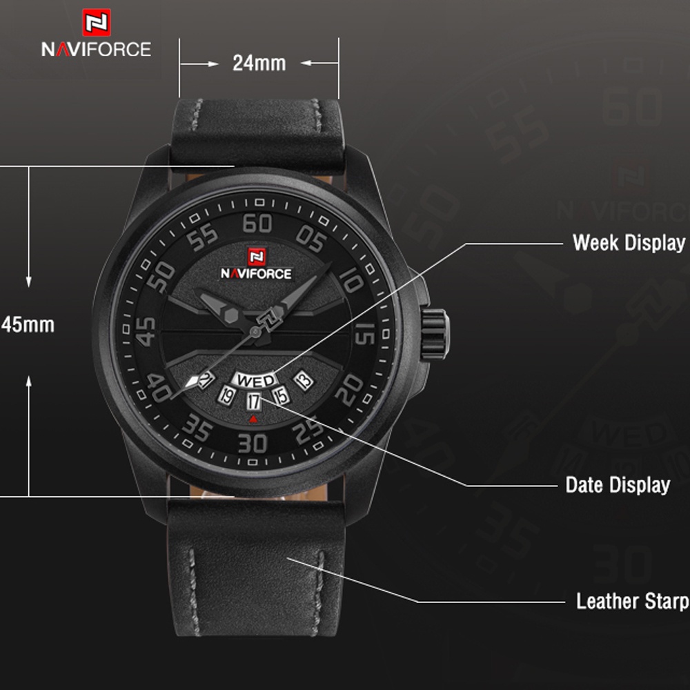 Đồng Hồ Quartz NAVIFORCE Chống Thấm Nước Với Dây Đeo Da