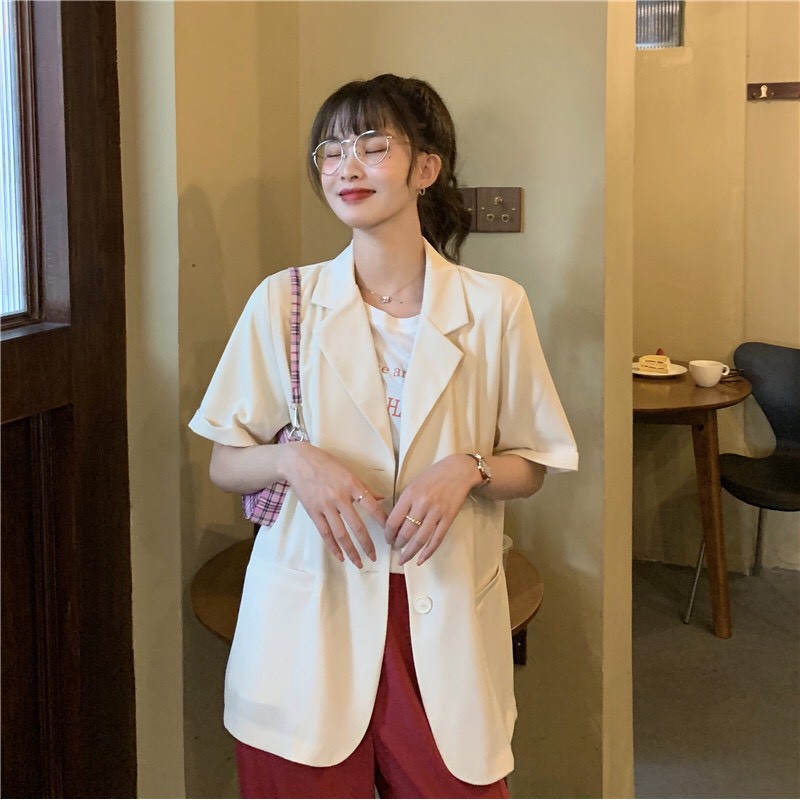 Áo Blazer - Vest Cộc Tay Dáng Rộng Chất Mát - Áo Blazer ngắn tay Wado màu trơn cho nữ, Áo Blazer Vest Nữ 1 Lớp Khoác Ng | BigBuy360 - bigbuy360.vn