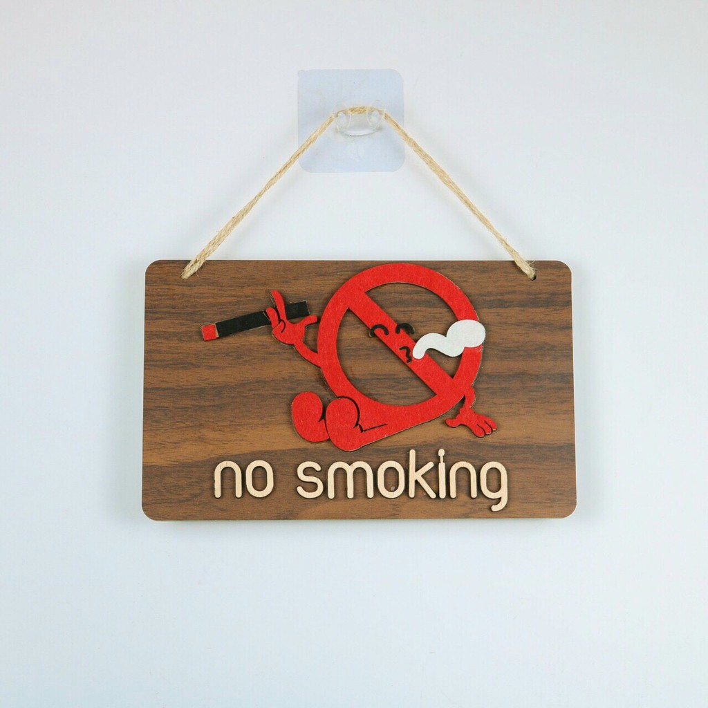 Biển bảng gỗ trang trí decor No Smoking (Tặng kèm móc treo)