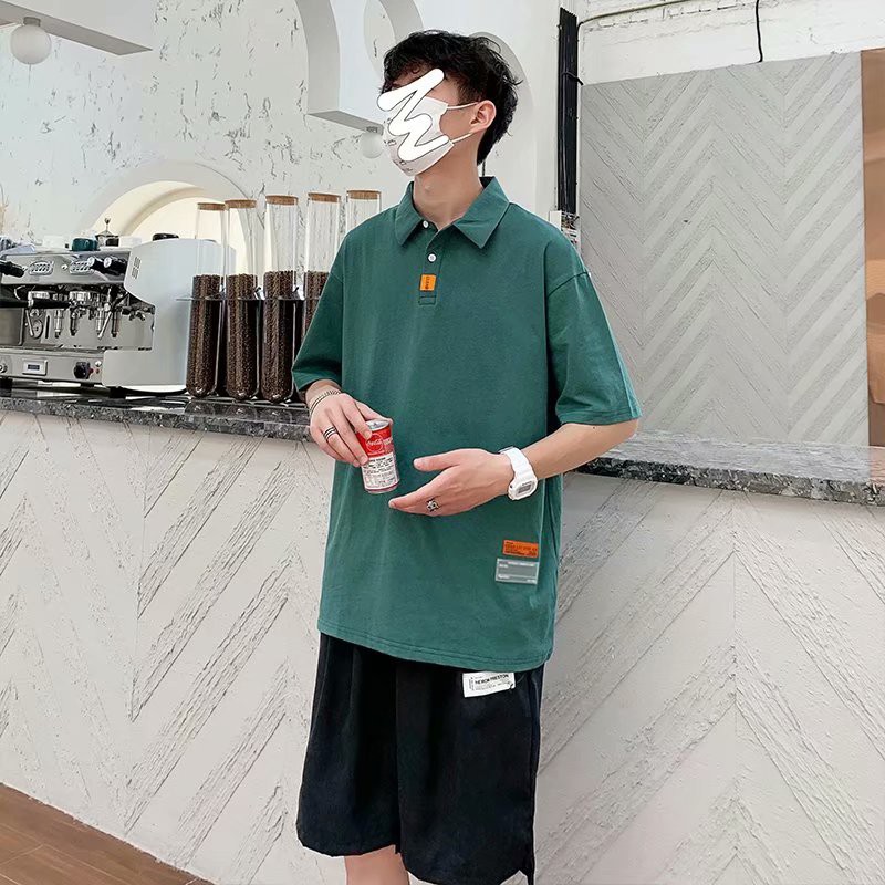 Áo thun polo tay ngắn dáng rộng phong cách Hàn Quốc cho nam