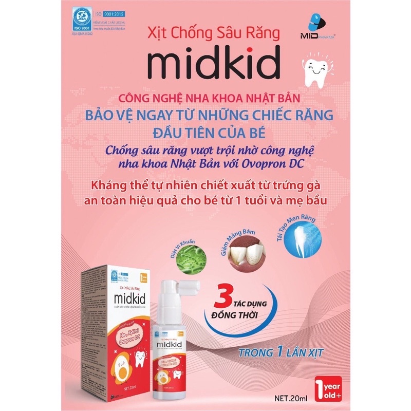 Xịt Chống Sâu Răng Midkid - Hương vị Táo,cho bé từ 1 tuổi,giúp làm sạch và bảo vệ men răng