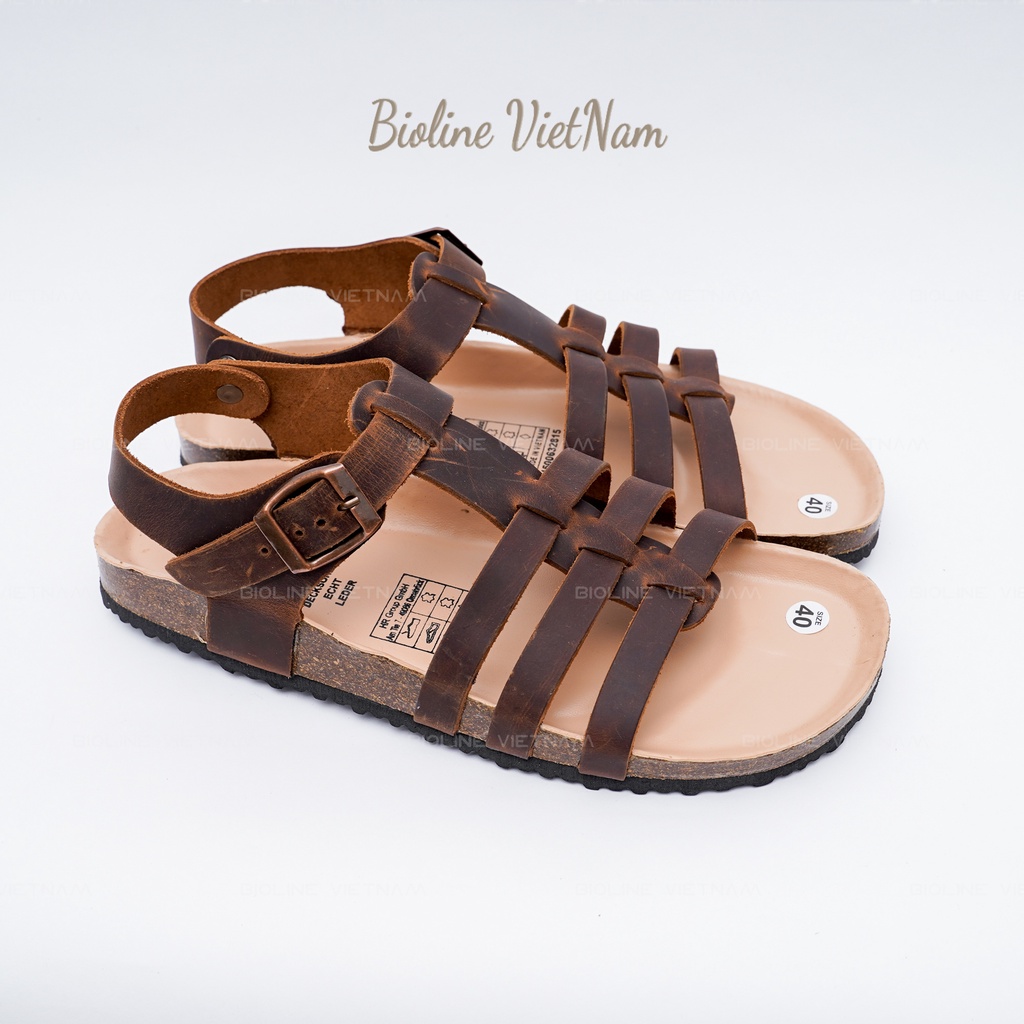 Dép_Sandal Đế trấu, Da bò thật nguyên tấm Chống Nước Mã DK12