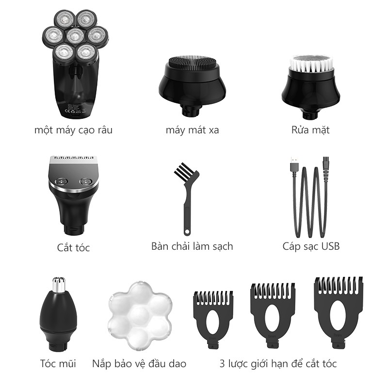 Tông đơ cắt tóc KENSEN 7D 5 trong 1 sạc USB tiện lợi