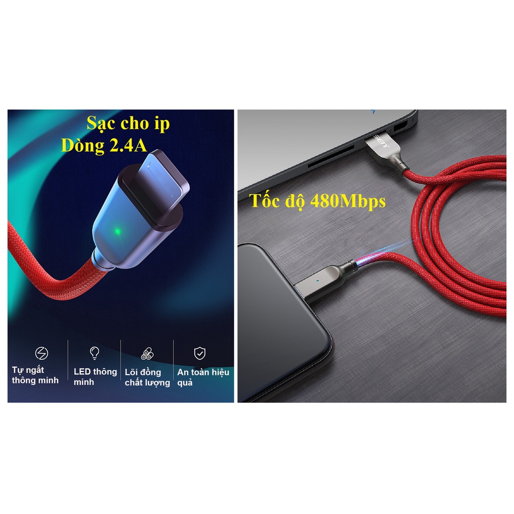 Cáp sạc iP 2.4A  tự ngắt khi đầy  Pisen AL26