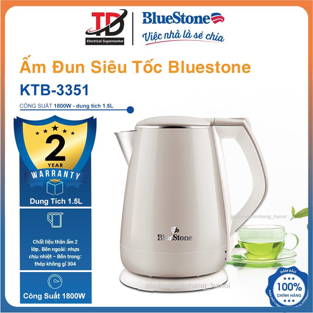 Ấm Đun Siêu Tốc BlueStone KTB-3351 , 1.5 lít - 1800W , Bảo Hành Chính Hãng 2 Năm