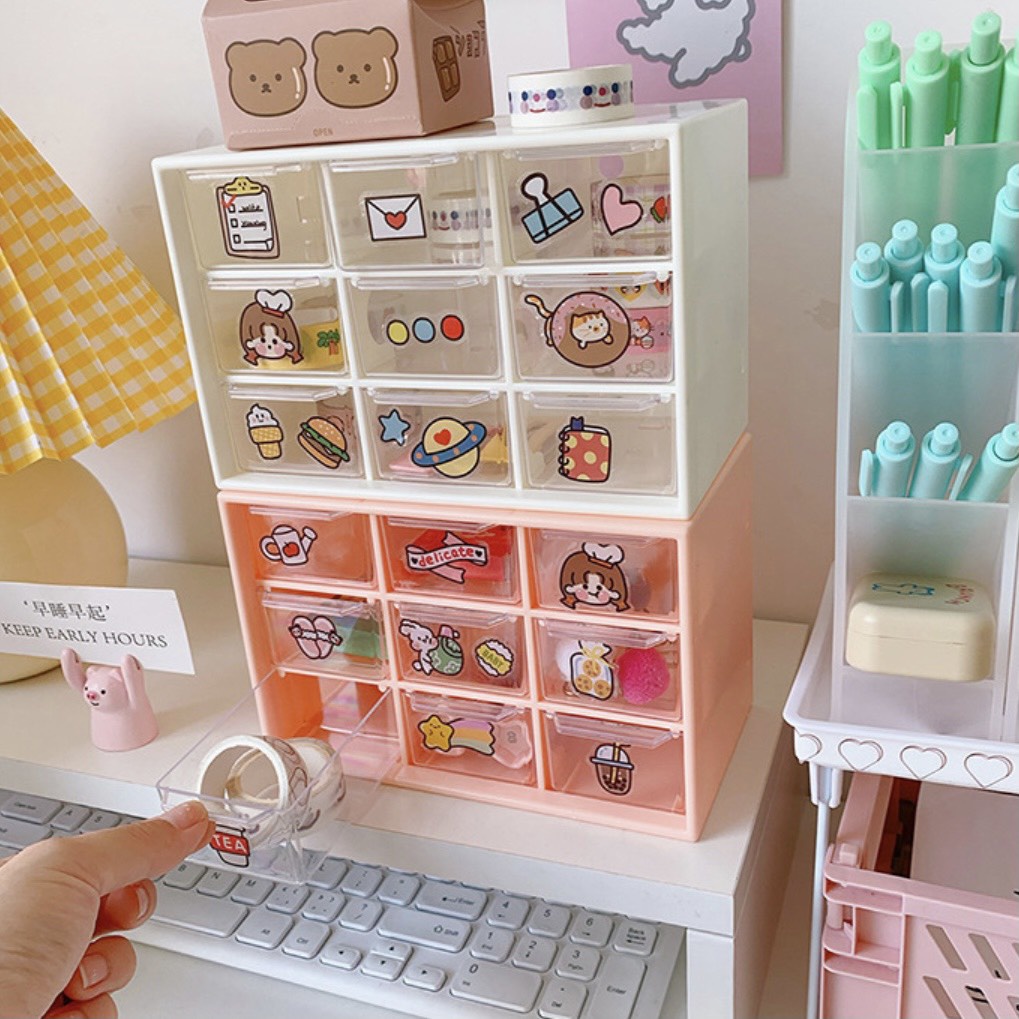 Hộp đựng đồ đa năng 9 ngăn kéo siêu xinh , kệ mini đựng đồ dùng