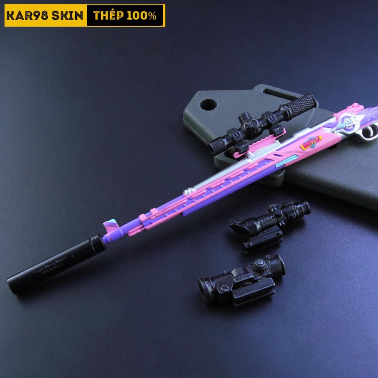 Mô Hình PUBG Kar98 Skin Pink Galaxy Tặng Kèm 3 Scope Và Kệ Trưng Bày 19cm