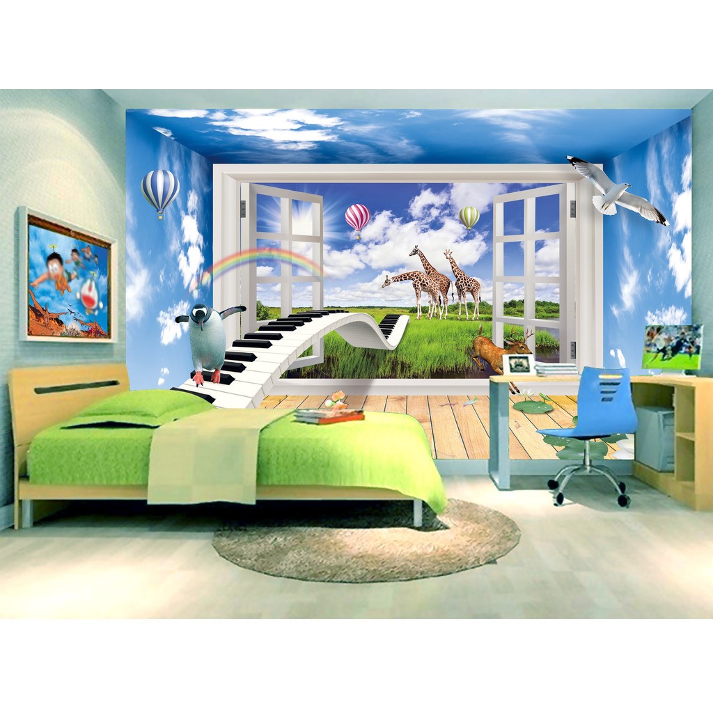 Tranh dán tường 3D cửa sổ đàn BINBIN CS63 (Không phai màu)