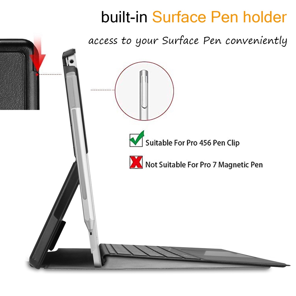 Ốp điện thoại cứng mỏng nhẹ kèm giá đỡ bút cho Surface PRO 7 / 6 / 5 / 4
