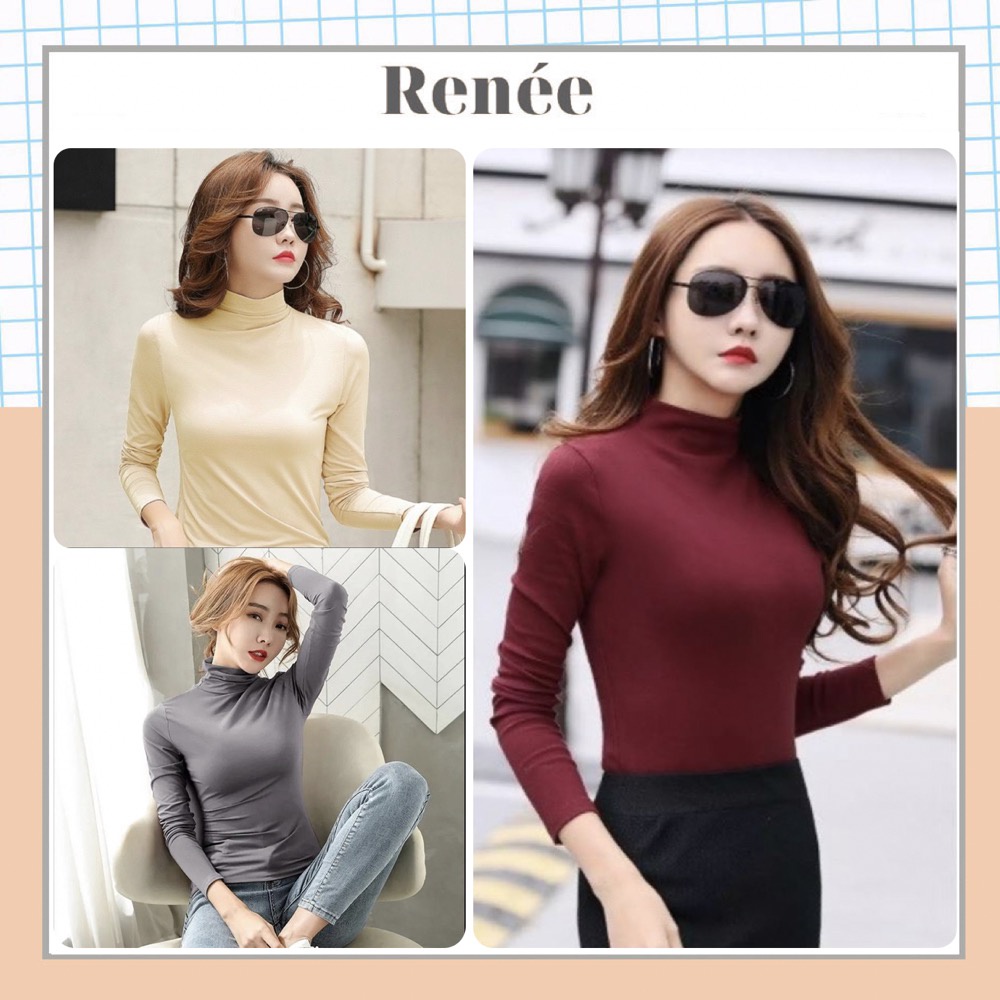 Áo Giữ Nhiệt Nữ Dài Tay Cotton Co Giãn Lót Nỉ Cổ Cao Nhiều Màu Phong Cách Hàn Quốc RENEE Store - A10