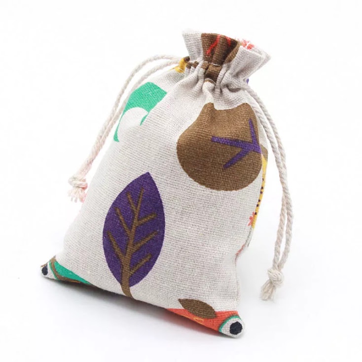 Túi vải bố linen dây rút họa tiết phong cách vintage đựng hoa khô hoa thơm cà phê size 10x14cm - namimi