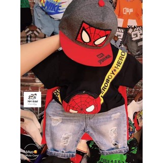 Bộ siêu nhân bé trai hàng QC - bộ siêu nhân người nhện kèm áo choàng- batman áo phông quần jean cho bé trai