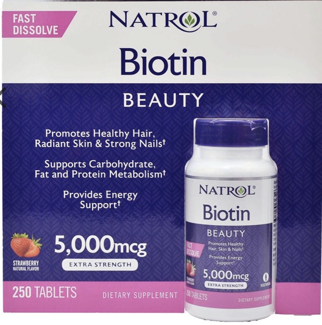 Viên ngậm mọc tóc BIOTIN NATROL 5000mcg 250 viên