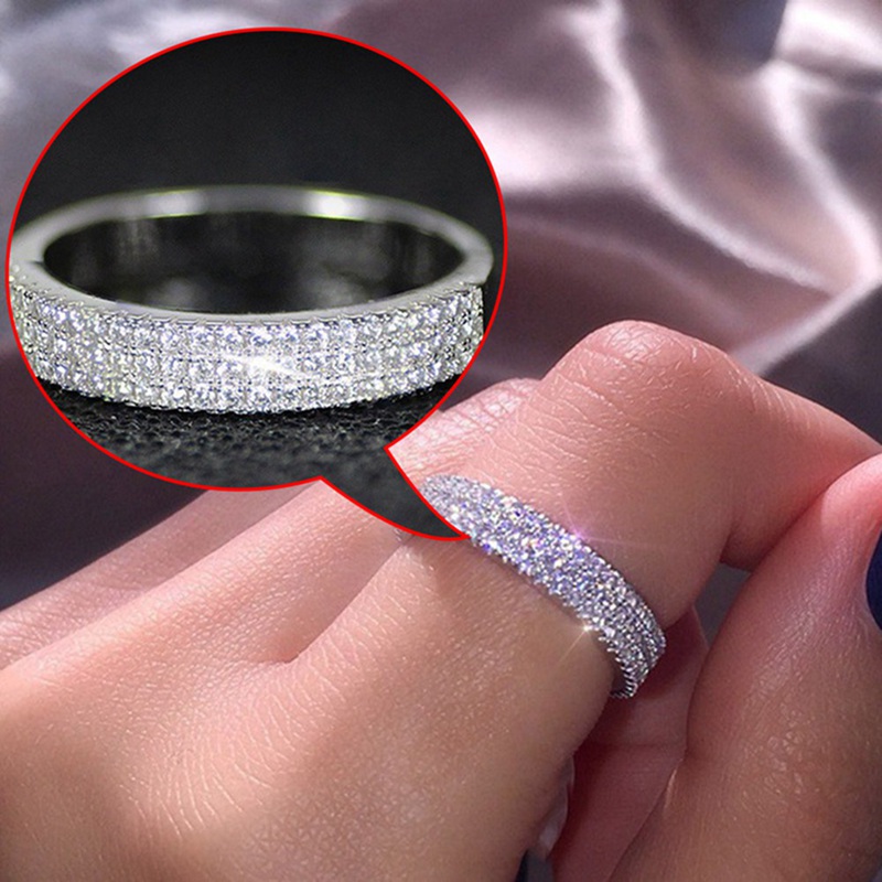 White Sapphire Diamond Pave Ring Anniversary Gift Engagement Bridal Wedding Rings