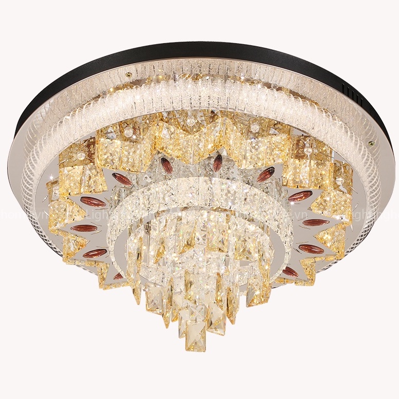 Đèn Mâm Ốp Trần Pha Lê 3 Chế Độ LH – Đèn Mâm Pha Lê 2 Tầng Phòng Khách MO-1158-21 kích thước 600mm