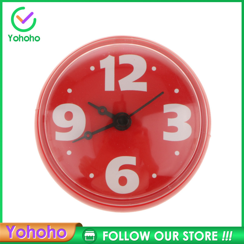 [Yohoho]Shower Clock Water Resistant Bathroom Kitchen Cook Clock Wall Mounted Red