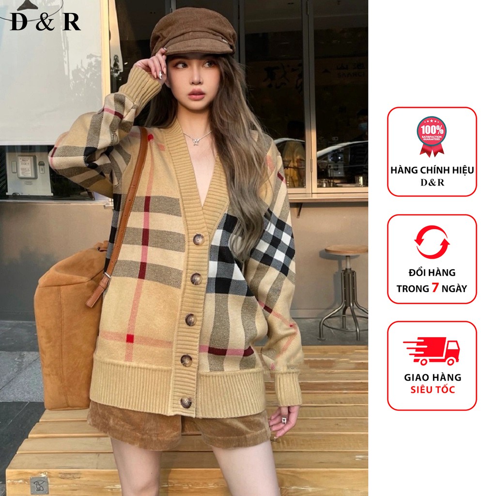 Áo khoác Cardigan len dệt kim phối kẻ sọc BBR, Cadigan dày dặn Quảng Châu cao cấp thương hiệu thời trang D&R L020 | BigBuy360 - bigbuy360.vn