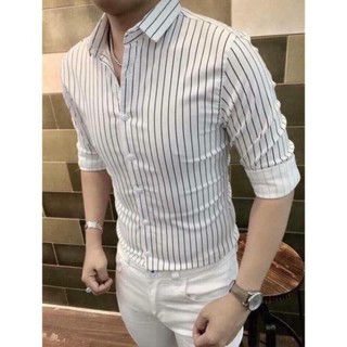 Áo sơ mi nam kẻ sọc chất lụa mềm mịn dáng ôm nhẹ,phong cách soái ca hàn quốc