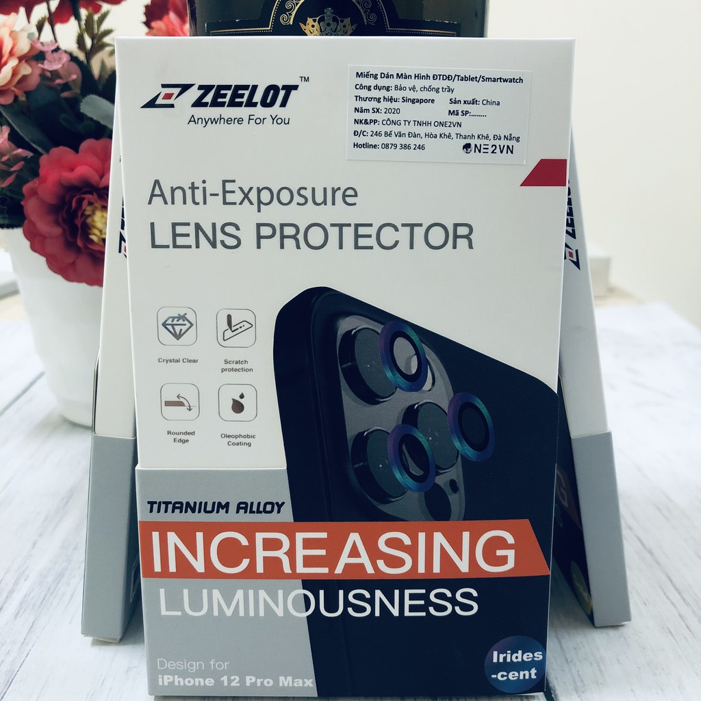 Kính Cường Lực ZEELOT camera cho iPhone 12 Pro Max viền Màu Titan - Hàng Chính Hãng