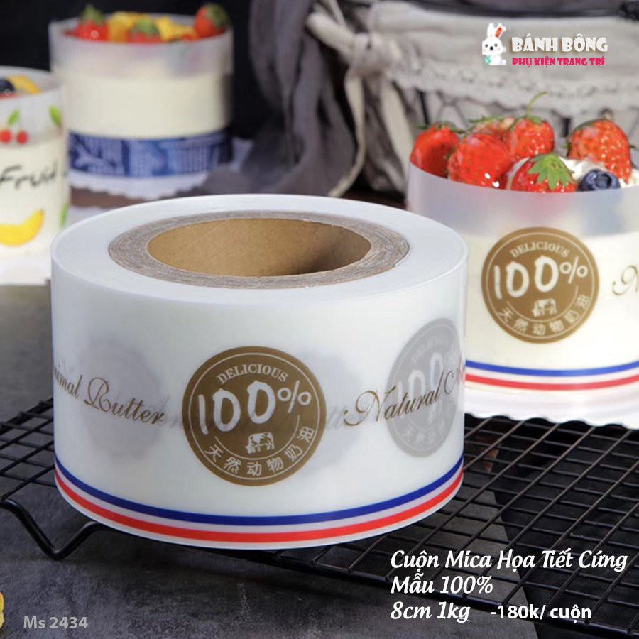 [17 Mẫu] Mica Cuộn bọc bánh Mousse cao 6cm 8cm 10cm loại Dày Cứng Mỏng 1kg - 500g, Mica trong suốt, Hoạ tiết lót bánh