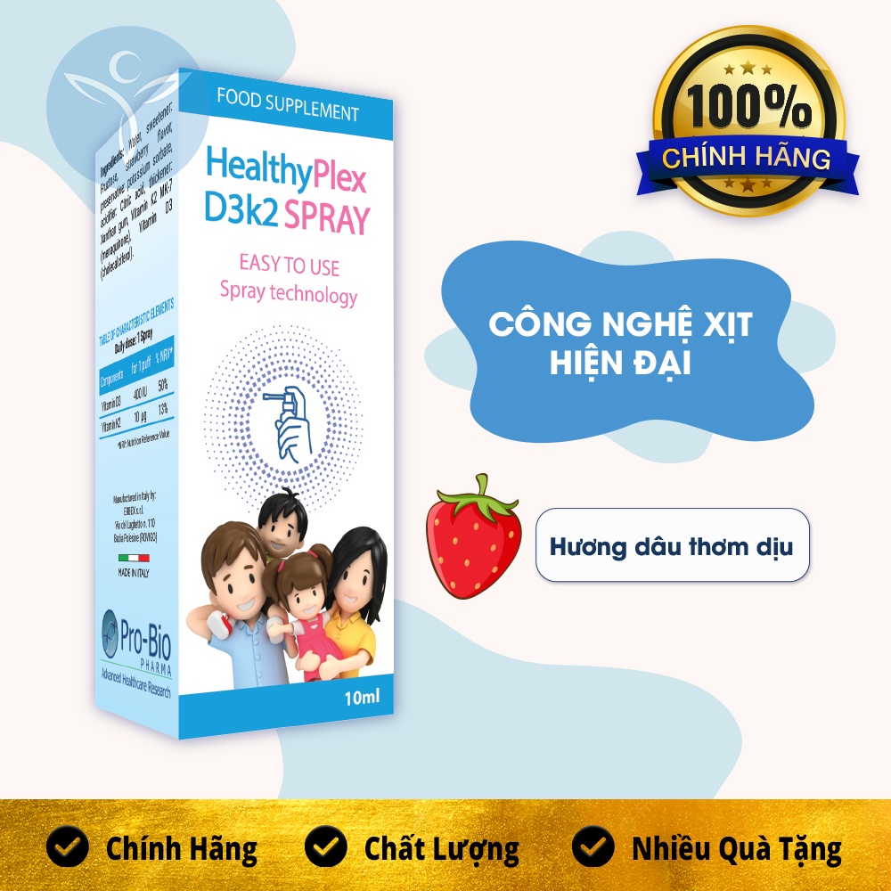 Healthyplex D3K2 Spray - Vitamin D3 k2 cho bé, giúp tăng chiều cao tối đa. Hỗ trợ hệ xương răng chắc khỏe