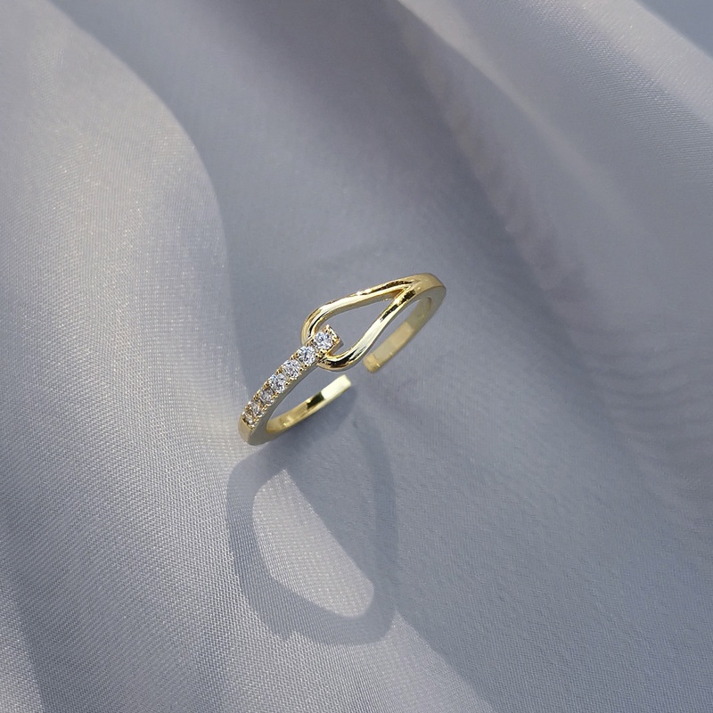 Nhẫn hở đính đá zircon thiết kế đơn giản phong cách Hàn Quốc
