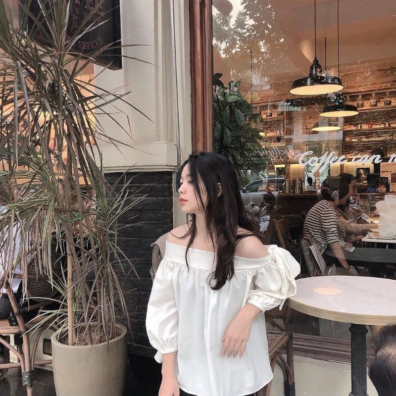 Áo bẹt vai/ Áo Trễ Vai Tay Dài Thắt Nơ Phong Cách Ulzzang Cực Xinh - Mono Boutique