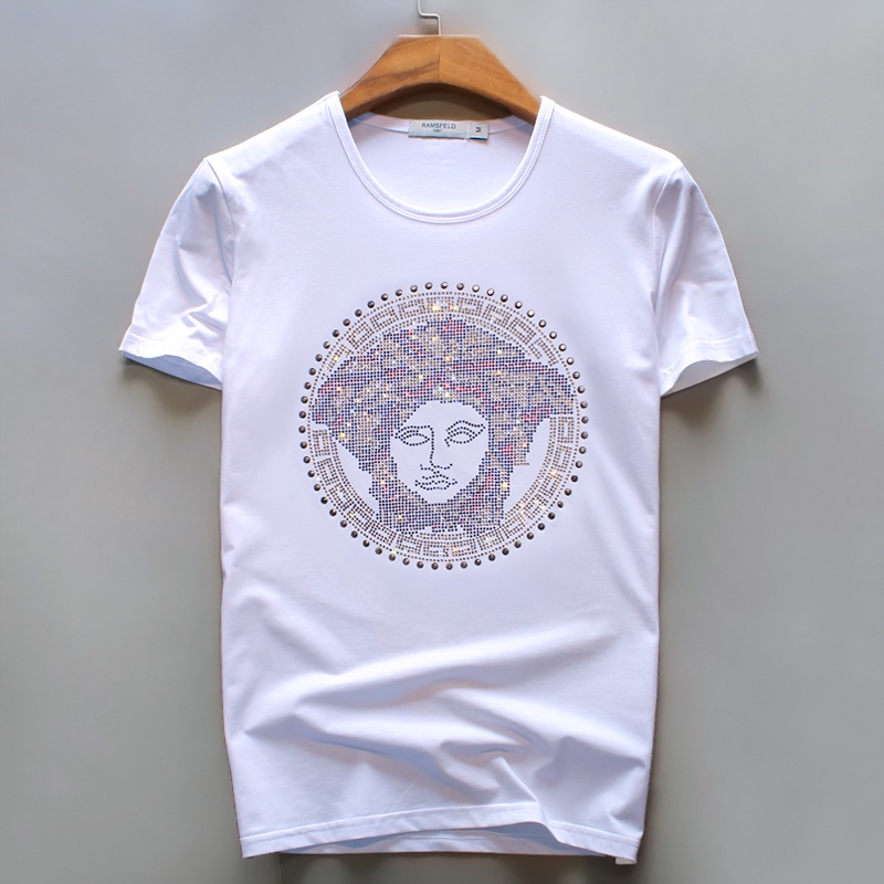 Áo Thun Cotton Lụa Lạnh Versace Tay Lỡ Đính Đá Phong Cách Đường Phố Thời Trang Mùa Hè Cho Nam