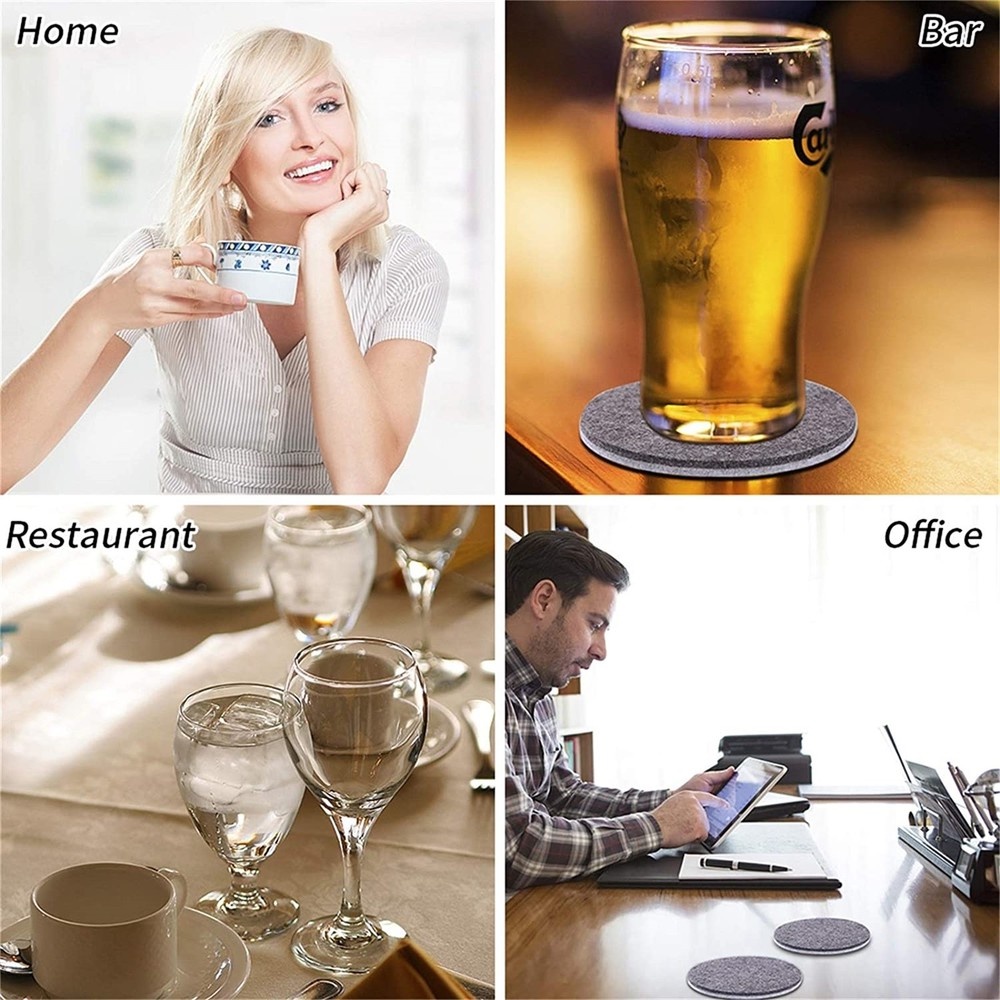 Set 8 Tấm Lót Ly Tròn Bằng Vải Nỉ Cách Nhiệt Bền Bỉ Bảo Vệ Cốc Nước Nóng/Cà Phê/Phụ Kiện Nhà Bếp