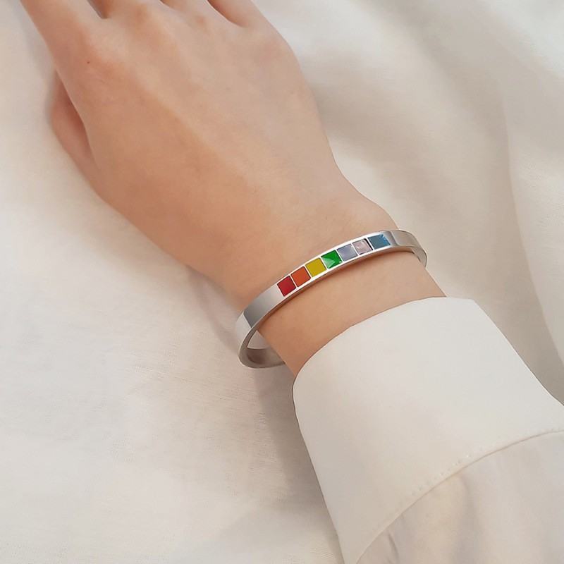Vòng tay cầu vồng 6mm tự hào LGBT đồng tính nữ &amp; đồng tính nam bằng inox thời trang