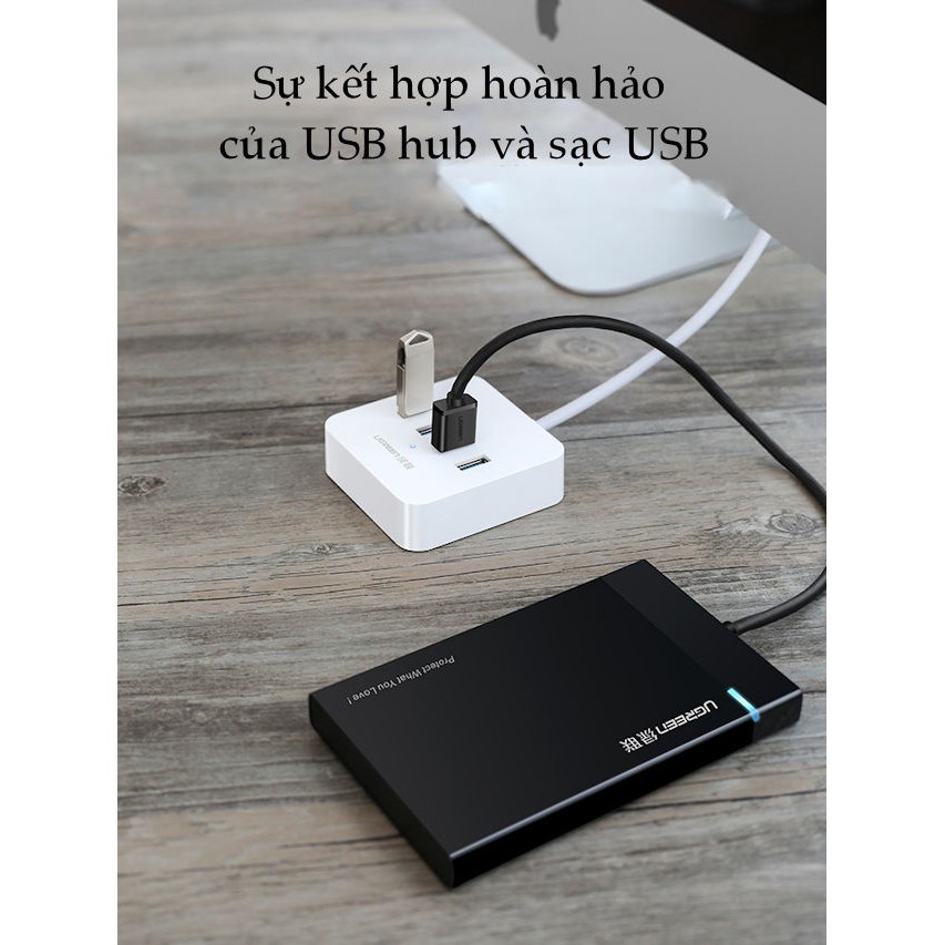 Bộ chia USB 3.0 ra 4 cổng hỗ trợ nguồn DC 5V/2A độ dài 0.5-1.5m UGREEN CR118