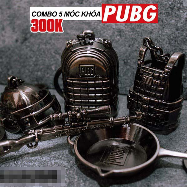 Combo 5 móc khóa phụ kiện game PUBG - Chảo mũ giáp nón K98 (Xám Bạc)