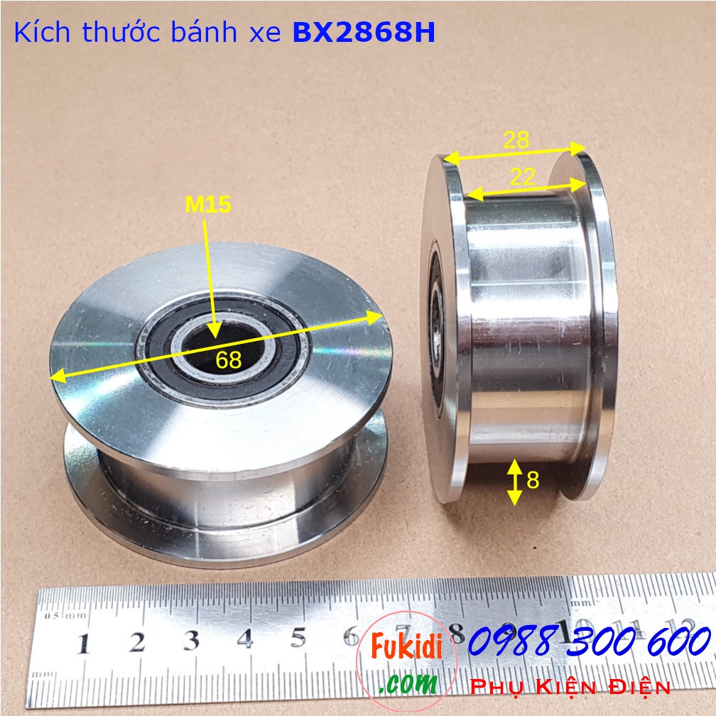Bánh xe inox 304 size 28x68mm chạy trên ray U, V và H, tải trọng 250kg - BX2868U | BX2868V | BX2868H