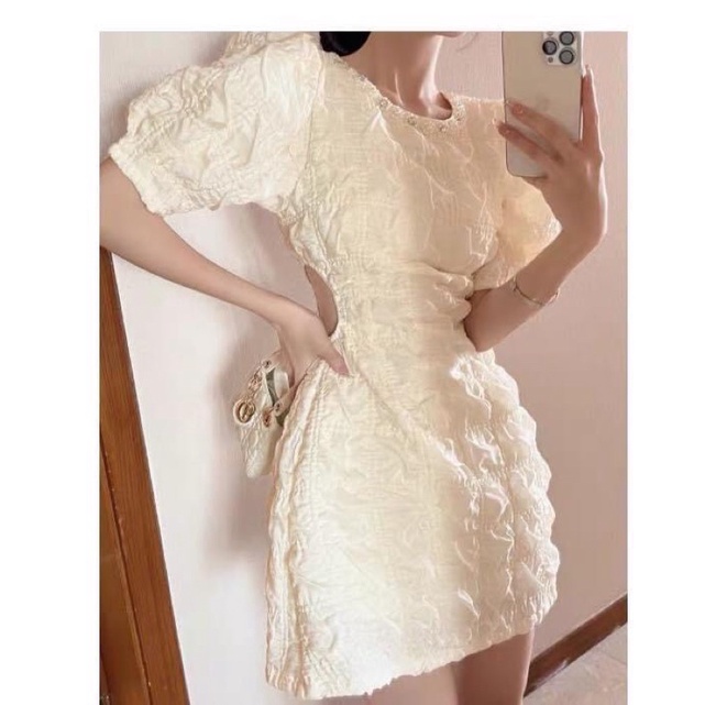 ĐẦM GẤM KHOÉT EO ĐÍNH ĐÁ CAO CẤP 2 MÀU