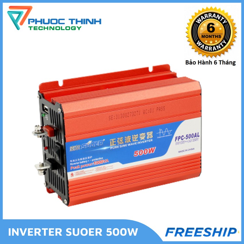 Kích điện Suoer sin chuẩn 12v lên 220v công suất 500w - Chính hãng