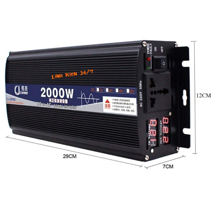 Bộ Inverter Kích Điện 12VDC Lên 220VAC 2000W Sin Chuẩn Có LED Hiển Thị