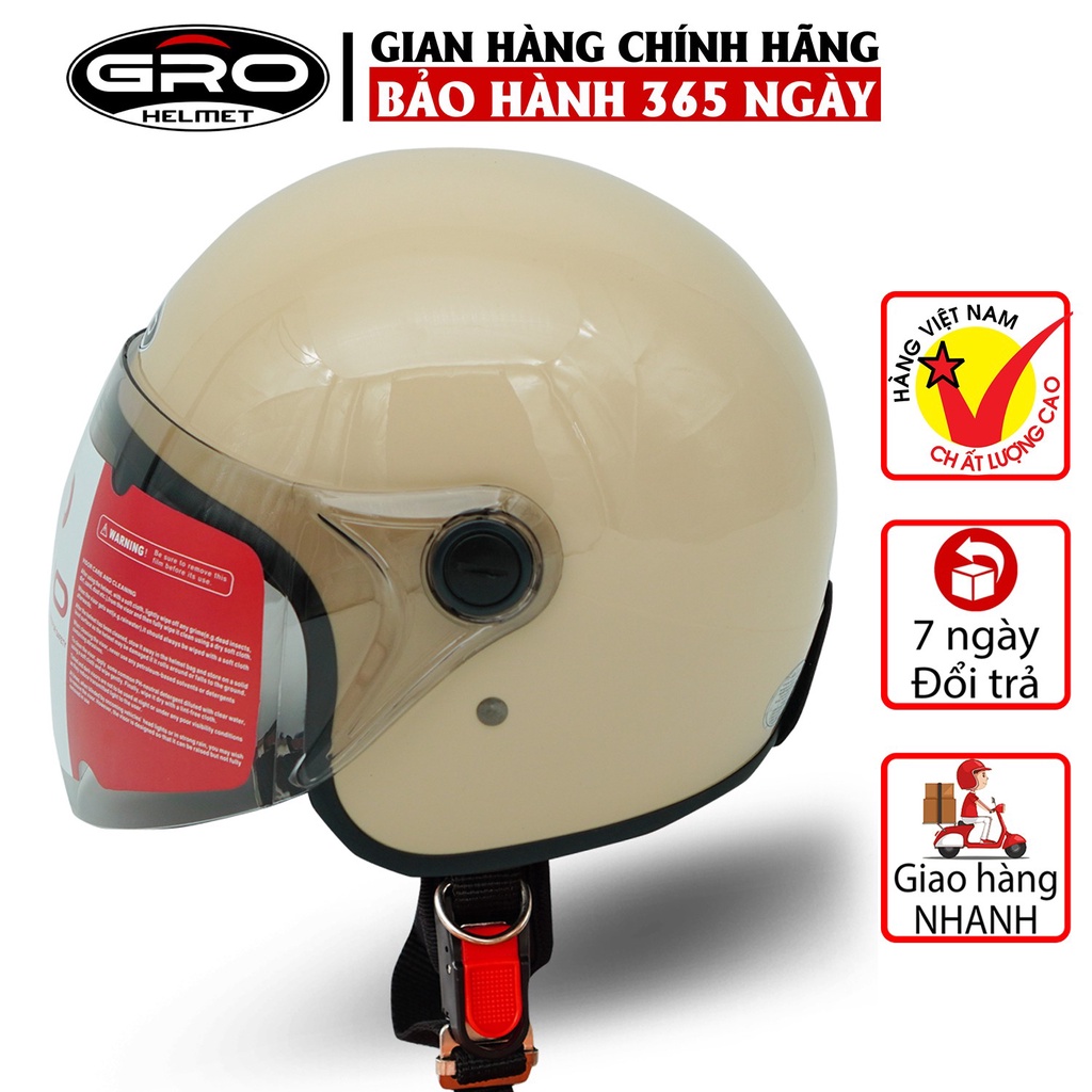 Mũ Bảo Hiểm 3/4 đầu Gro T818, có kính dài che cả mặt, kiểu dáng thời trang, khóa kim loại bền chắc - Nhiều màu