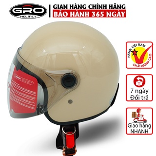 Mũ Bảo Hiểm 3/4 đầu Gro T818, có kính dài che cả mặt, kiểu dáng thời trang, khóa kim loại bền chắc - Nhiều màu