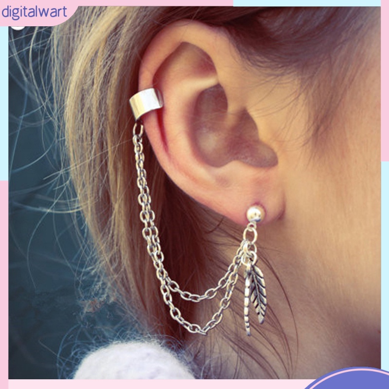 Một khuyên kẹp vành tai phối dây và mặt hình lá cây/con cá độc đáo