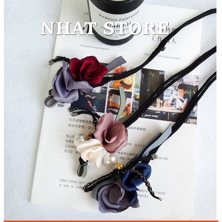 Dây cột tóc, dây uốn tóc cho nữ hoạ tiết hoa hồng đính ngọc nhân tạo phong cách Hàn Quốc (có video thật) - Cột tóc CT03