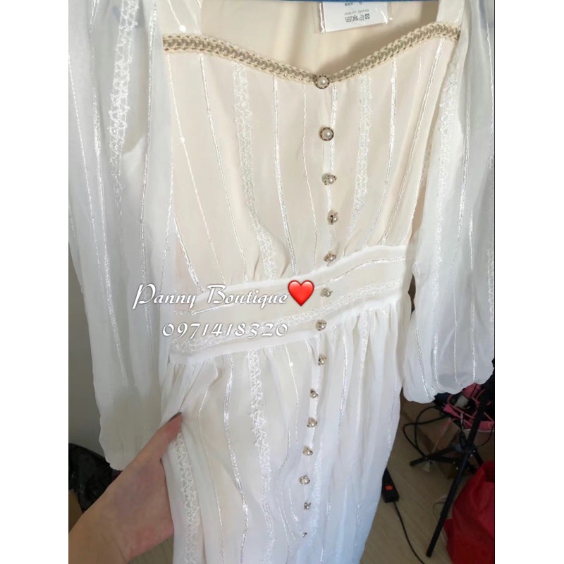 Đầm voan thêu nổi cổ vuông nút ngọc, style ulzzang Hàn Quốc 🌻 Panny Boutique 🌻