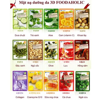 Mặt nạ giấy 3D Foodaholic Mask, mặt nạ Hàn Quốc giúp cấp ẩm, làm mát da, dưỡng da trắng sáng, mịn màng, lẻ 01 mask