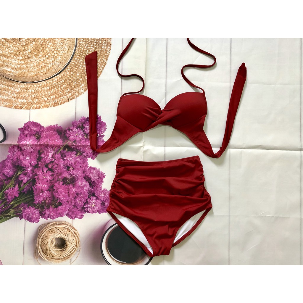 Bikini 2 mảnh áo gọng không nơ quần cạp cao-che khuyết điểm cực tôn dáng-bikinistore | BigBuy360 - bigbuy360.vn