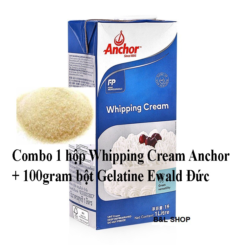 Combo 1 hộp Whipping cream Anchor+ 100gram bột Gelatine