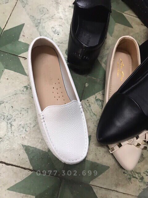 Giày lười nữ màu trắng da mềm êm chân - tăng 1 size