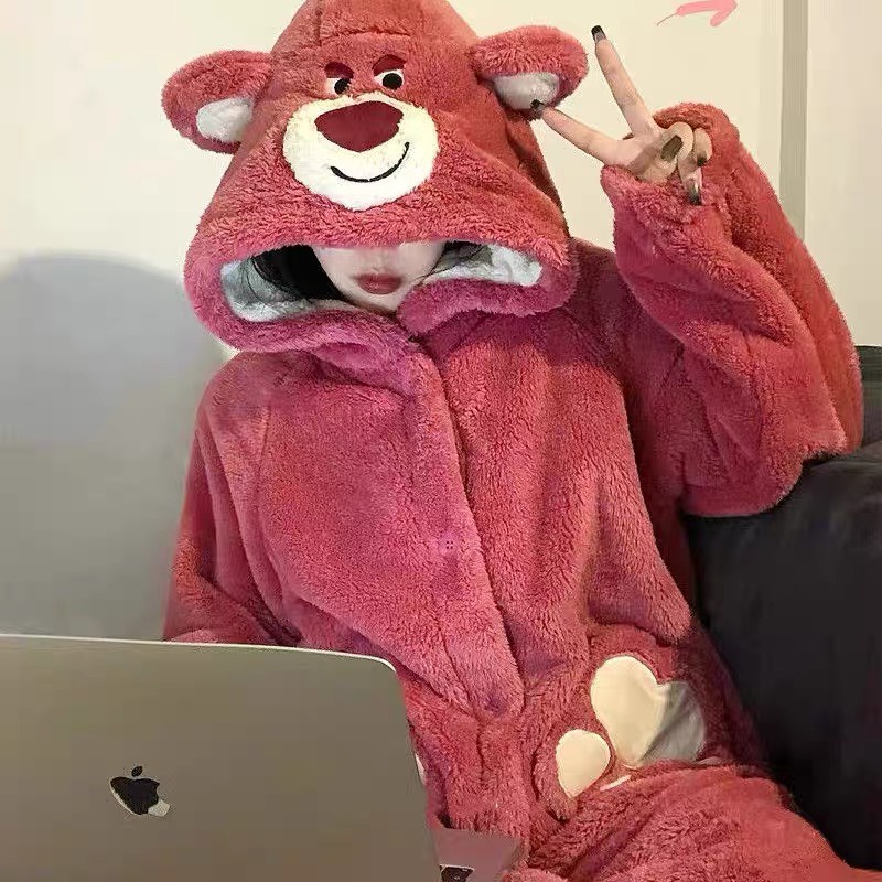 Bộ đồ ngủ nữ mùa đông hình thú dễ thương, đồ ngủ lông giữ nhiệt cực ấm