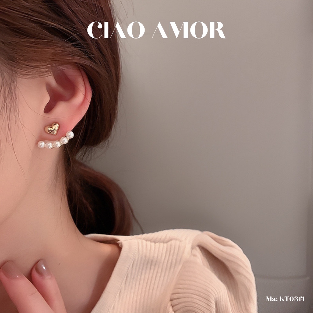 Khuyên tai nữ, Bông tai nữ nụ bạc 925 trái tim hạt trắng vòng ôm Trang sức Ciao Amor - KT0314